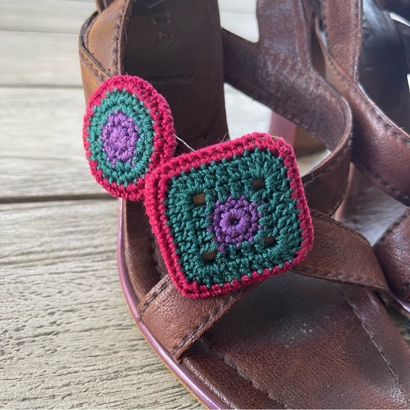Prada Authentic Crochet Accent Brown & Purple Leather Heels Womens Size 37 - Picture 2 of 11